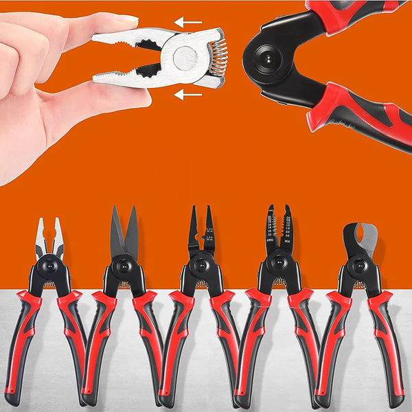 5 in 1 Wire Stripper Pliers Set, Soft Grip, Anti-Slip, Alloy Steel, Cutting, Gripping, Stripping