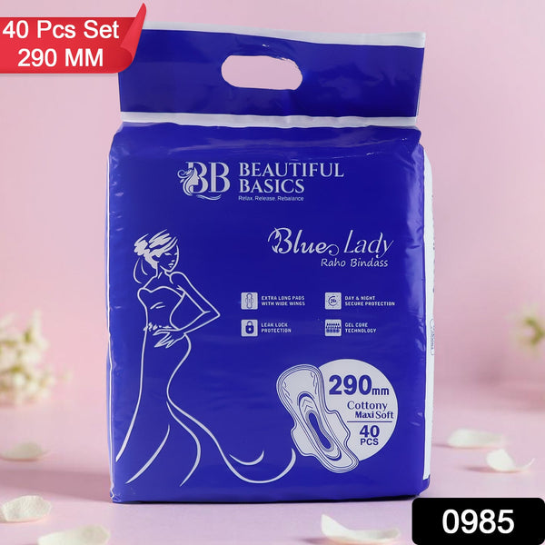 Beautiful Basics Blue Lady Extra Long Pads With Wides Wings Sanitary Pads – 290 mm, 40-Pack